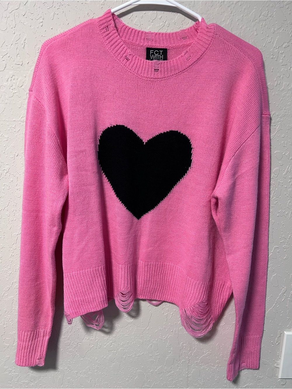 & Other Stories Pink Sweater with Black Heart Motif